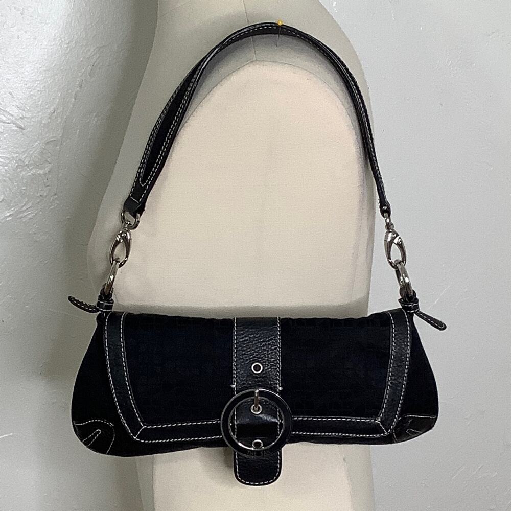 The SAK Pink label Soho Baguette Leather trim shoulder Purse EUC